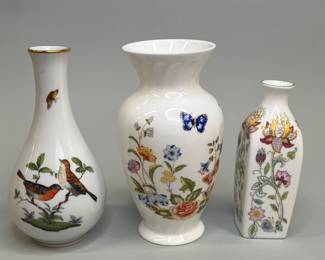 Three Small Porcelain Vases With Butterflies, Birds And Flowers: Herend, Aynsley & Minton, Modern