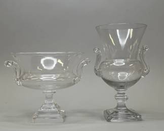 Steuben Footed Compote Together With Duncan Miller Footed Urn Vase