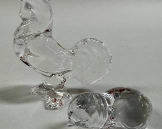 Two Baccarat Crystal Figurines: Rooster And Baby Bird