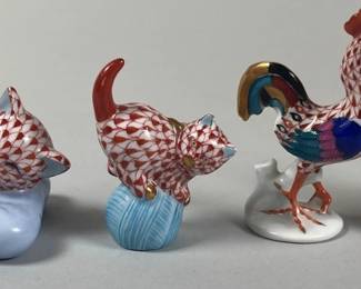 Collection Of Herend Red Fishnet Miniature Animal Figurines