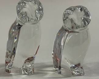 Two Baccarat Crystal Owl Figurines