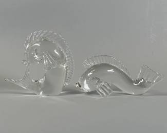 Steuben Dolphin Figurine Together With Licio Zanetti Fish Figurine