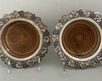 Pair Of Vintage Silverplate Wine Coasters