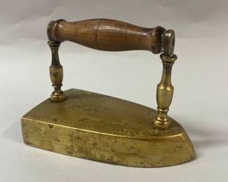 Brass Box Iron With Turned Wood Handle, 19th Century