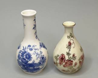 Two Porcelain Bud Vases With Garden Designs, Modern