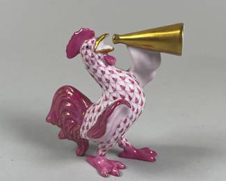 Herend Pink Fishnet Miniature Rooster Figurine