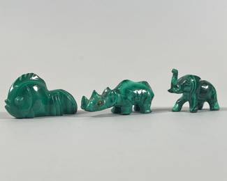 Collection Of Three Carved Malachite Animal Miniature Figurines