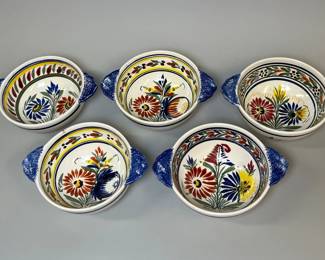 Set Of Five Henriot Quimper Bowls With Handles