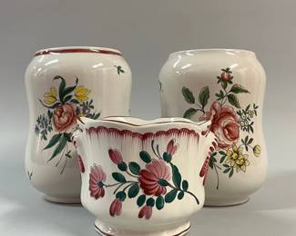 Three Faience Cache Pot Or Jars Of Similar Style, French, Modern