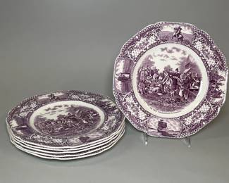 Six Colonial Times By Crown Ducal Pilgrim Exiles Thanksgiving Dinner Plates (6)