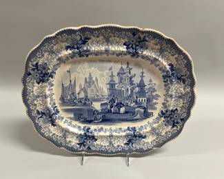 Staffordshire Blue And White Transferware Platter, Marked Commerce, Probably 19th Century