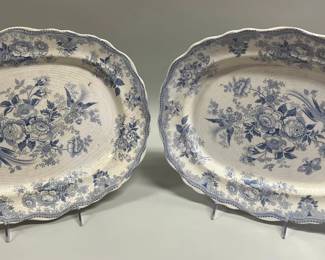 Two Staffordshire T&L Asiatic Pheasants Blue And White Transferware Platters, C Mid-19th Century