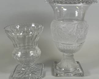 Neiman Marcus Urn Shape Crystal Vase And Frosted Glass Urn Shape Footed Large Vase