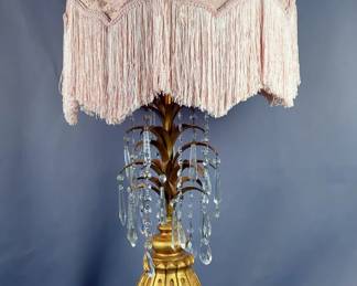 Vintage Style Table Lamp With Pink Shade And Crystal Drops
