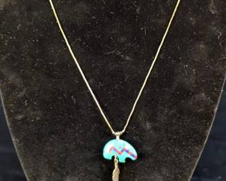 Turquoise Bear Necklace, Earrings, and Bead