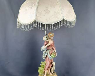 Porcelain Figural Lamp With Woman And Sheep