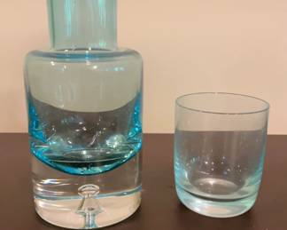 Krosno Poland Blue Decanter With Lid Glass