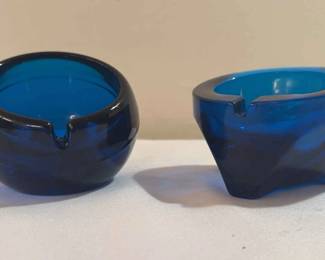 Vintage Viking Blue Glass Orb Ashtrays