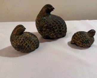 3 Vintage Cast Iron Quail Birds Made In Japan