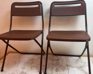 2 Brown Folding Chairs in MCM Style