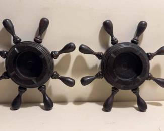 Wood Ashtray Ships Wheel Wooden Stained