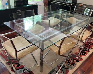 002 Stunning MCM Glass Dining Room Set
