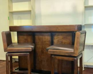 007 MCM Wood Bar, Bar Stools 4ft Hanging Rack