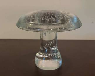 Vintage Clear Glass Mushroom with Bubbles Paperweight