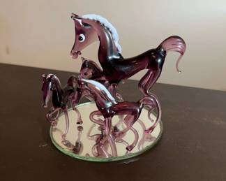 Purple Glass Horse Family with Mirror