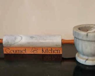 Marble Kitchen Roller, Mortar and Pestle