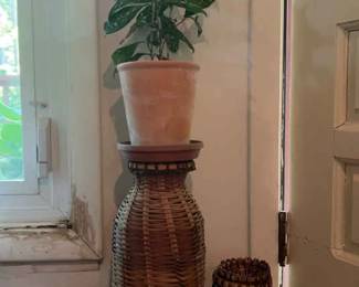 Two Woven Baskets with A Plant
