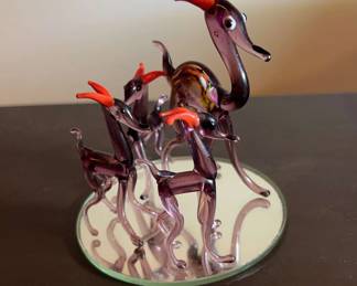 Colorful Purple Glass Deer Family with Mirror