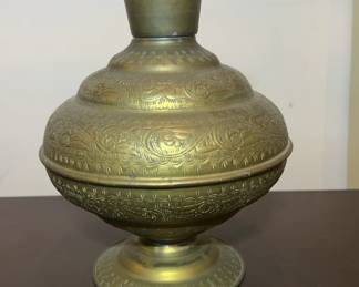 Vintage Brass Etched Pedestal Vase