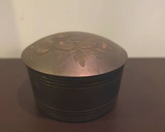 Vintage Brass Metal Trinket Box with Floral Etching