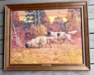 FREDERICK MORTIMER LAMB Original GOUACHE PAINTING of English Setter Hunting Dog Scene