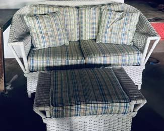Wicker Loveseat and Ottoman