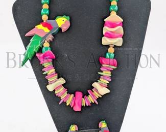 BIRD SAFARI NECKLACE FETISH BEADING BEADED EARRINGS TOUCAN PARROTT