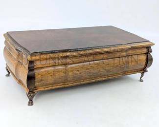 WOODEN ANTIQUE DRESSER JEWELRY BOX WITH CLAW FEET