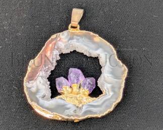 AMETHYST STONE CUT DISPLAY PENDANT GEODE