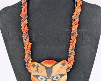 TIGER EYE NECKLACE LARGE BEADING CORAL