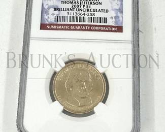 COIN PRESIDENT JEFFERSON UNCIRCULTAED IN CASE