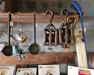Antique Ladles, Wood Farm Pulleys