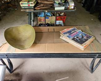 Coffee Table with Glass Top, Brass Scale Pan