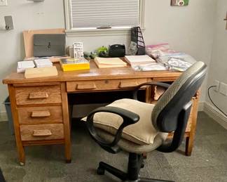 SOLID WOOD DESK, OFFICE CHAIR, OFFICE SUPPLIES