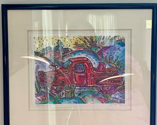 SIGNED, NUMBERED, FRAMED ART “RED ROADSTER”