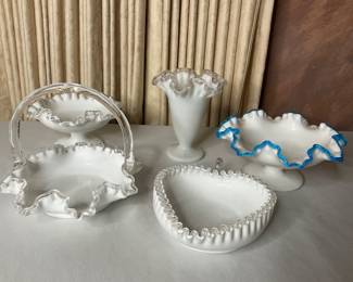 Fenton Silver Crest Clear Ruffled Milk Glass
