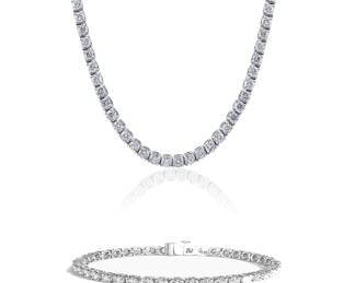 40Ct Diamond Tennis Necklace 18K and 15Ct Diamond Tennis Bracelet 18K