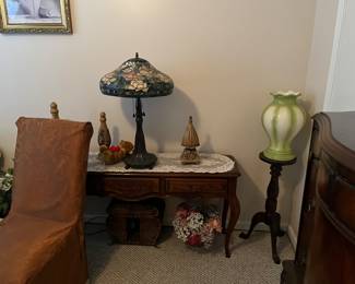 Tiffany style lamp with brass base