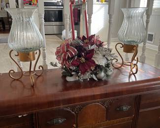 Very large glass candle holders with
Christmas center piece