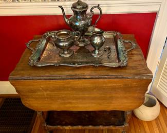 3 piece silver plated coffee set sold separately from silver plated tray (different styles of Wilcox silver)